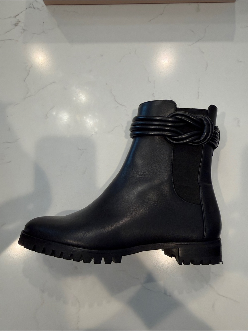 Alexandre Birman Black Leather Knot-Detail Ankle Boot